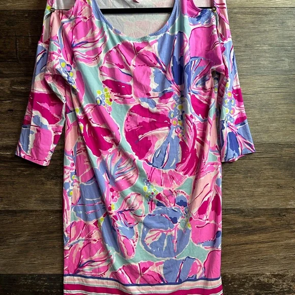 open lace back dress Dress Designer By Lilly Pulitzer In Blue & Purple, Size:S